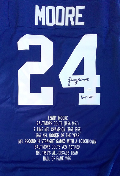 Lenny Moore Baltimore Colts Autographed Stats Jersey COA JSA Witness