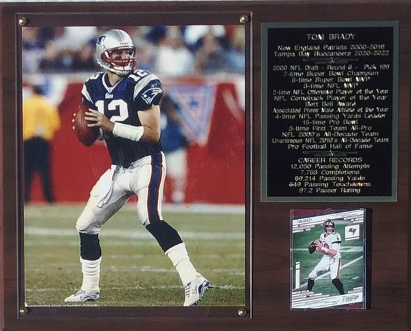 Tom Brady Patriots Buccaneers 12x15 HOF Stats Plaque