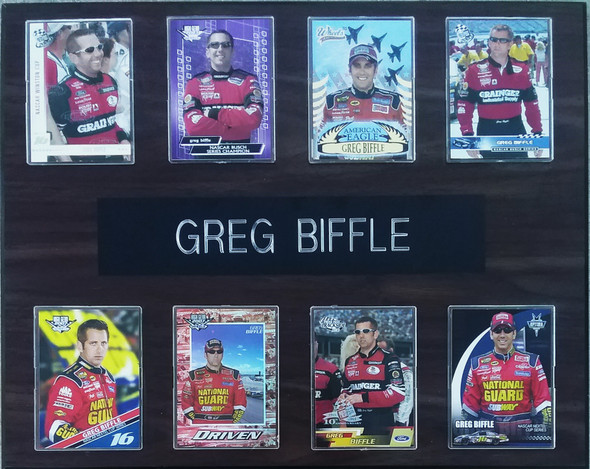 Greg Biffle NASCAR 8-Card 12x15 Cherry-Finished Plaque