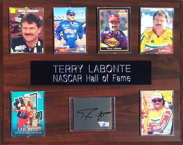 Terry Labonte NASCAR 6-Card AUTOGRAPHED 12x15 Cherry-Finished Plaque