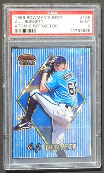 A.J. Burnett Florida Marlins 1999 Bowman's Best Atomic Refractor Card 155 Graded 9 Mint PSA  37/100