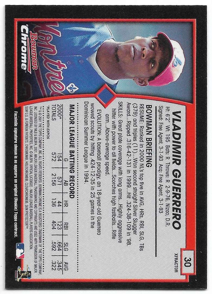Vladimir Guerrero 2001 Bowman Chrome Xfractor Card #30