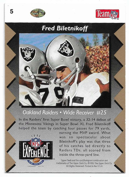 Fred Biletnikoff 1993 Upper Deck NFL Experience GOLD Card 5