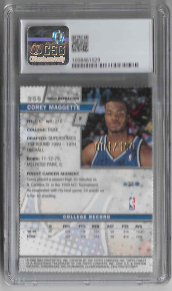 Corey Maggette 1990-91 Finest Gold Refractor Card 256 001/100 Graded 7 CSG PLEASE READ