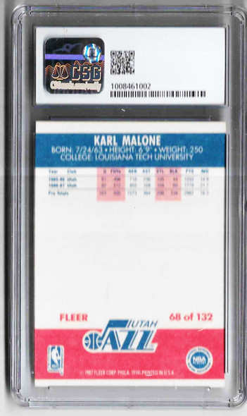 Karl Malone 1987-88 Fleer Card 68 Graded 7 CSG