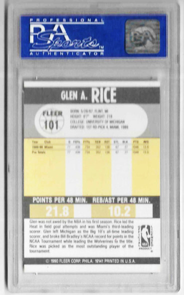 Glen Rice 1990 Fleer Card 101 Graded 9 PSA