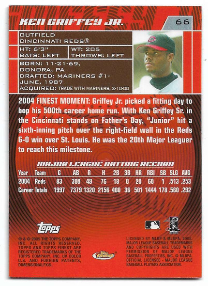 Ken Griffey Jr. Cincinnati Reds 2005 Finest Card 66