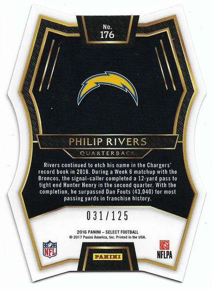 Philip Rivers 2016 Panini Light Blue Die-Cut Prizm Card 031/125