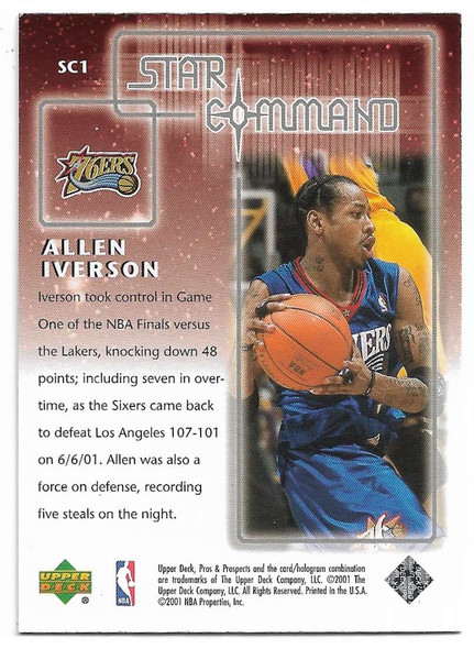 Allen Iverson 2001-02 Upper Deck Pros & Prospects Star Command Card SC1