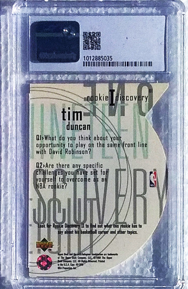 Tim Duncan 1997-98 Upper Deck Rookie Discovery I Card R1 Graded 8.5 CSG b