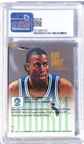 Kevin Garnett 1995-96 Ultra Rookie Card 274 Graded 6.5 CSG