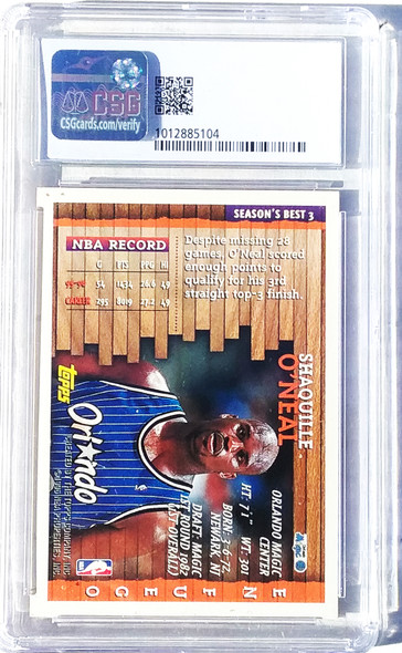 Shaquille O'Neal 1996-97 Topps Season's Best En Fuego Card 3 Graded 7 CSG