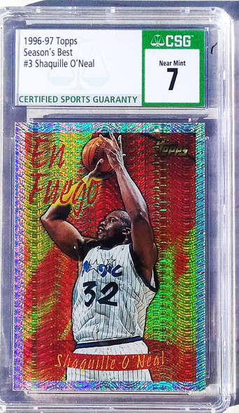 Shaquille O'Neal 1996-97 Topps Season's Best En Fuego Card 3 Graded 7 CSG