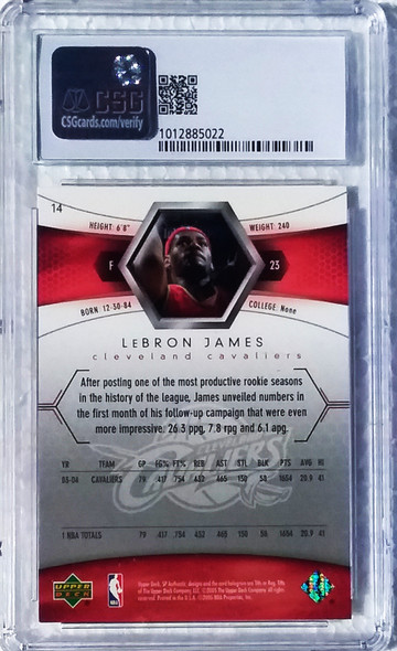 LeBron James 2004-05 SP Authentic Card 14 Graded 8.5 CSG