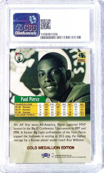 Paul Pierce 1998-99 Ultra Gold Medallion Rookie Card 108G Graded 7.5 CSG