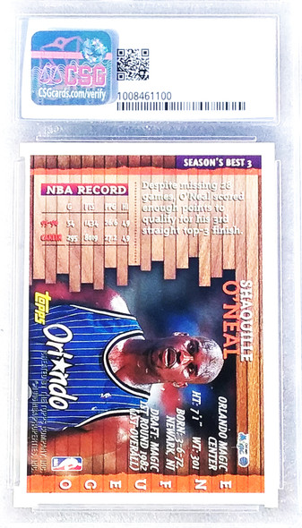 Shaquille O'Neal 1996-97 Topps Season's Best En Fuego Card 3 Graded 8.5 CSG