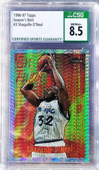 Shaquille O'Neal 1996-97 Topps Season's Best En Fuego Card 3 Graded 8.5 CSG