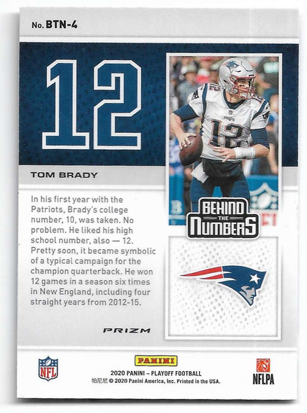Tom Brady 2020 Panini Playoff Behind the Numbers Blue Card  BTN-4