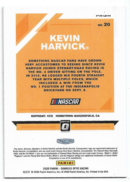 Kevin Harvick 2020 Panini Donruss Optic Racing Blue Prizm Card 20