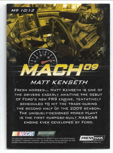 Matt Kenseth 2009 Press Pass Stealth Mach09 Card  M9 10