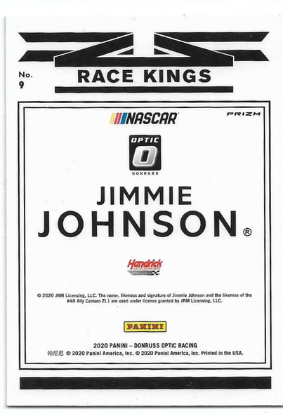 Jimmie Johnson 2020 Panini Donruss Optic Racing Race Kings Blue Wave Card 9