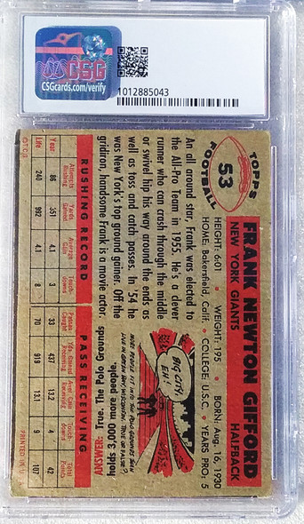 Frank Gifford 1956 Topps Card 53 CSG 4