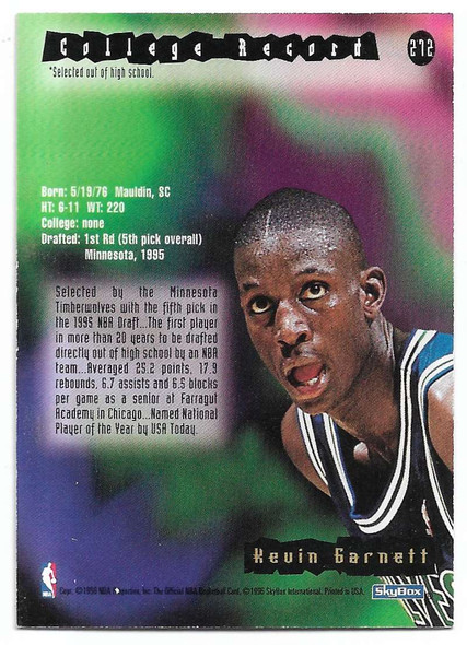 Kevin Garnett 1995-96 NBA Hoops Rookie Card 272