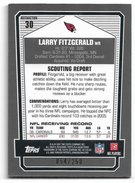 Larry Fitzgerald 2000 Topps Draft Picks and Prospects Chrome Bronze Refractors Card 30