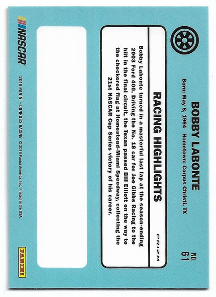 Bobby Labonte 2019 Panini Donruss Racing Optic Card 61