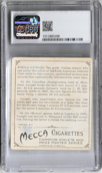 Emilo Lunghi 1910 T218 Champion Mecca Back Card Graded 1.5 CSG