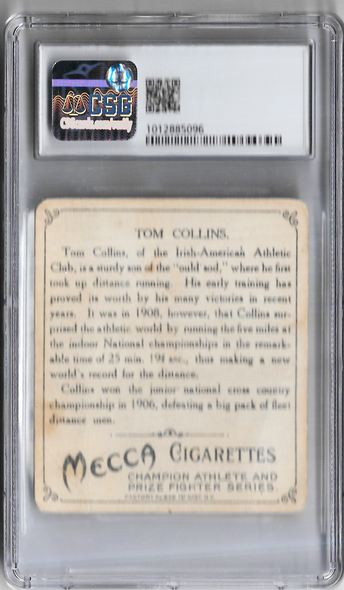 Tom Collins 1910 T218 Champion Mecca Back Card Graded 1 CSG