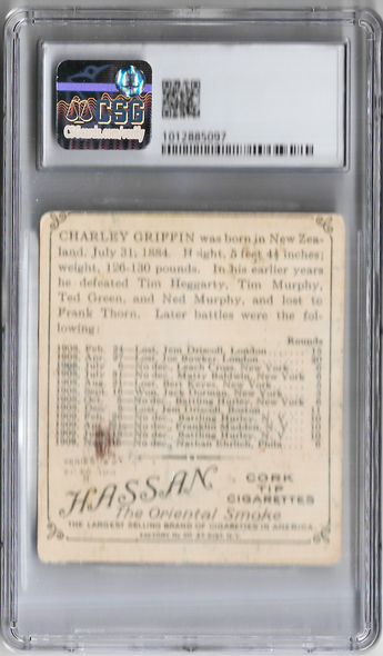 Charlie Griffin 1910 T218 Champion Hassan Back Card Graded 1.5 CSG