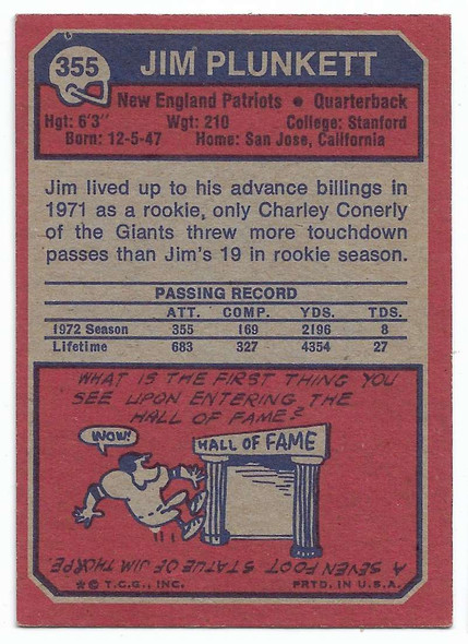 Jim Plunkett New England Patriots 1973 Topps Card 355