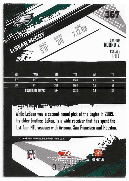 LeSean McCoy 2009 Score Inscriptions Red Zone Rookie Card 367 01/30