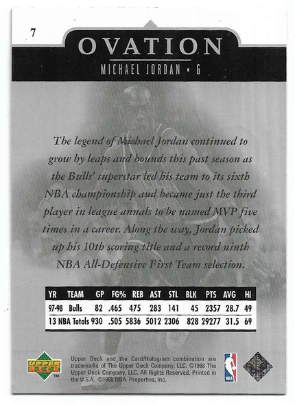 Michael Jordan 1998-99 Upper Deck Ovation Card 7