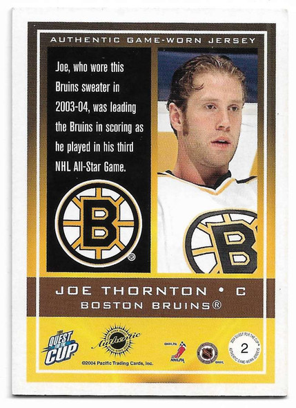Joe Thornton 2004-05 Pacific Authentics Quest for the Cup GAME-WORN JERSEY Card 2
