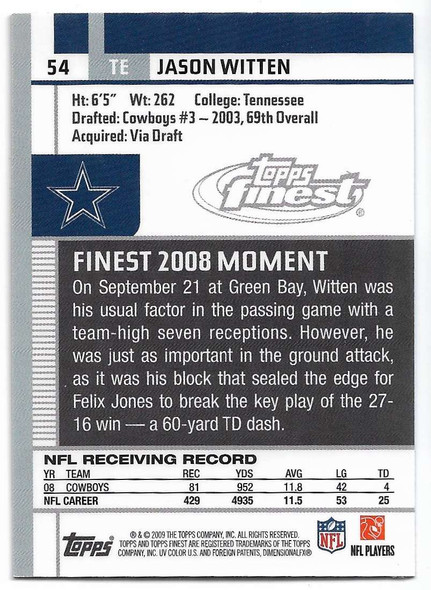 Jason Witten 2009 Finest Card 54