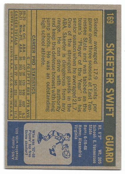 Skeeter Swift 1971-72 Topps Card 169