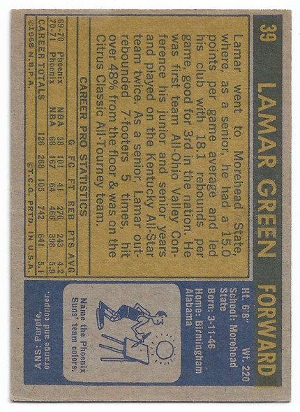 Lamar Green 1971-72 Topps Rookie Card 39