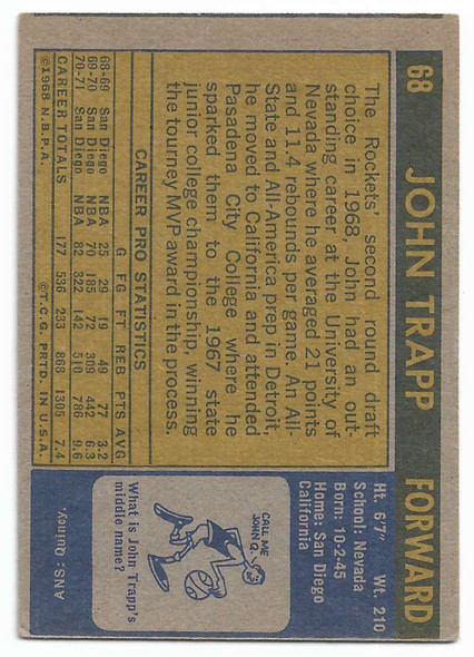 John Trapp 1971-72 Topps Card 68 John Trapp 1971-72 Topps Card 68