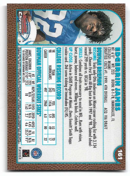 Edgerrin James 1999 Bowman Chrome Rookie Card 161 (b)