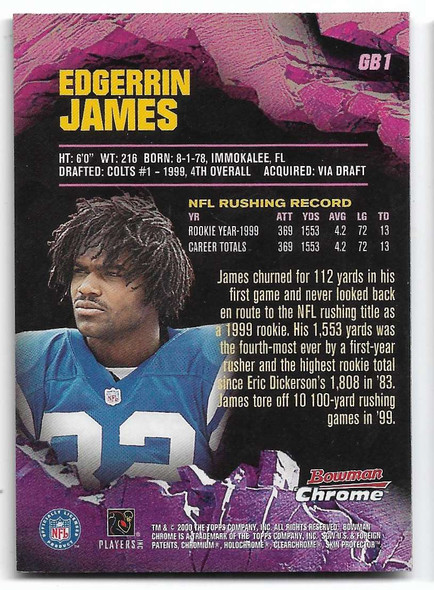 Edgerrin James 2000 Bowman Chrome Ground Breakers Card GB1