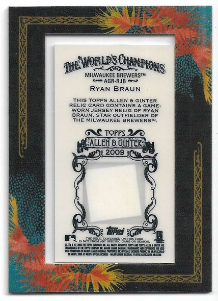 Ryan Braun 2009 Topps Allen & Ginter Relics Jersey Card AGR-RJB