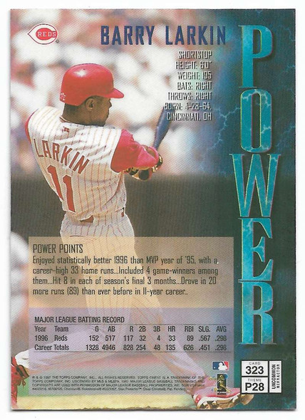 Barry Larkin 1997 Topps Finest Power Card 323