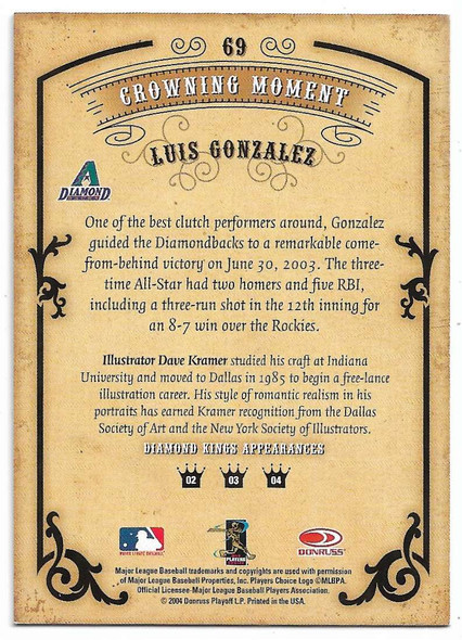 Luis Gonzalez 2004 Donruss Diamond Kings Bronze Card 63