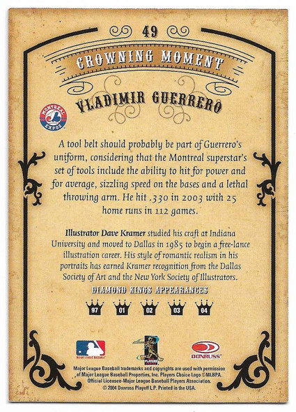 Vladimir Guerrero 2004 Donruss Diamond Kings Card 49
