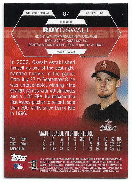 Roy Oswalt 2003 Topps Finest Refractor Card 87