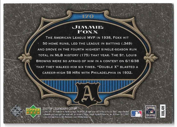 Jimmie Foxx 2007 SP Legendary Cuts Legendary Vintage Card 170