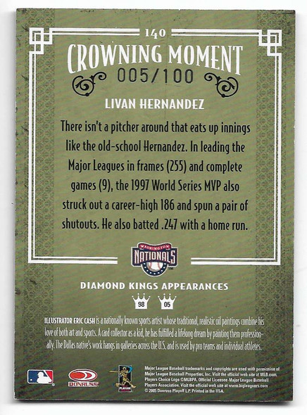 Livan Hernandez 2005 Donruss Diamond Kings Bronze Card 140 005/100