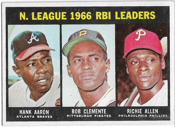 Hank Aaron Roberto Clemente Richie Allen 1967 Topps 1966 RBI Leaders Card 242